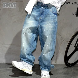 American Streetwear Graffiti Cargo Jeans For Men Korean Fashion Skateboard Baggy Jeans Hip Hop Denim Pants Kpop Trousers Male