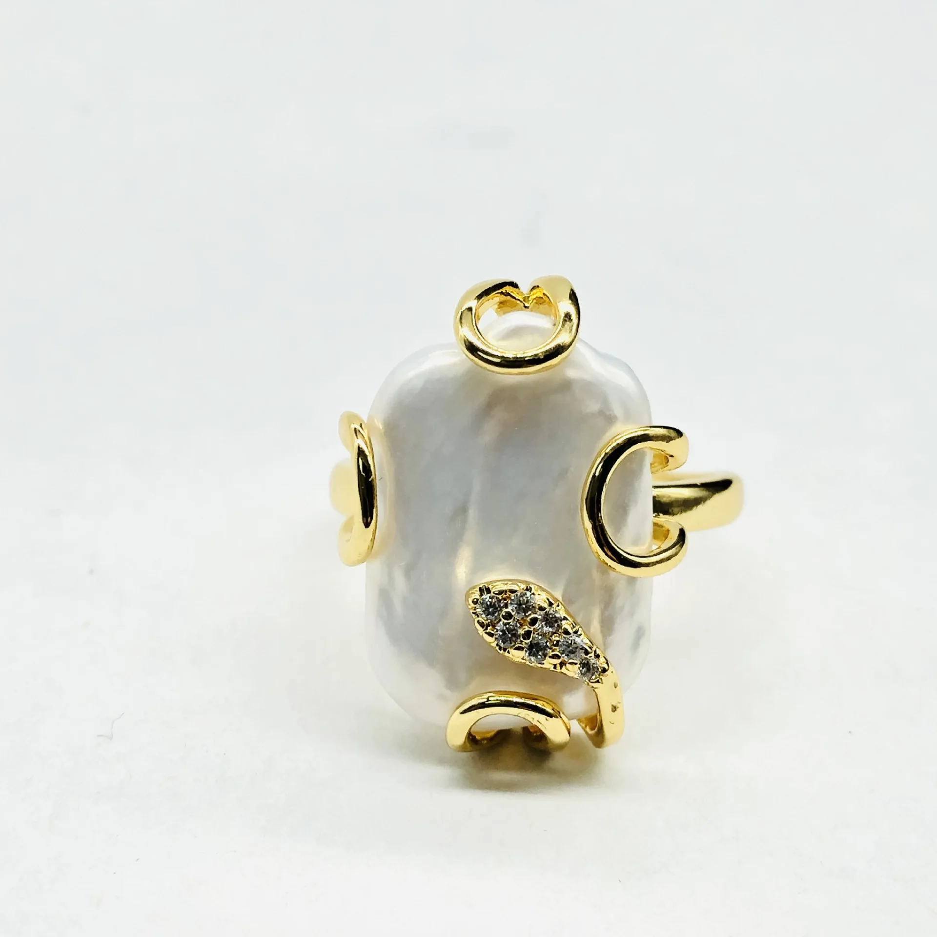 

Natural Baroque Square Freshwater Pearl Index Finger Ring Open Jewelry Super White Temperament Ladies Fan