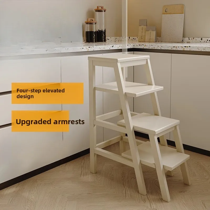 

Four-step ladder Solid wood multi-functional ladder, stool, ladder, stool dual-purpose climbing and fetching stairs Thickened