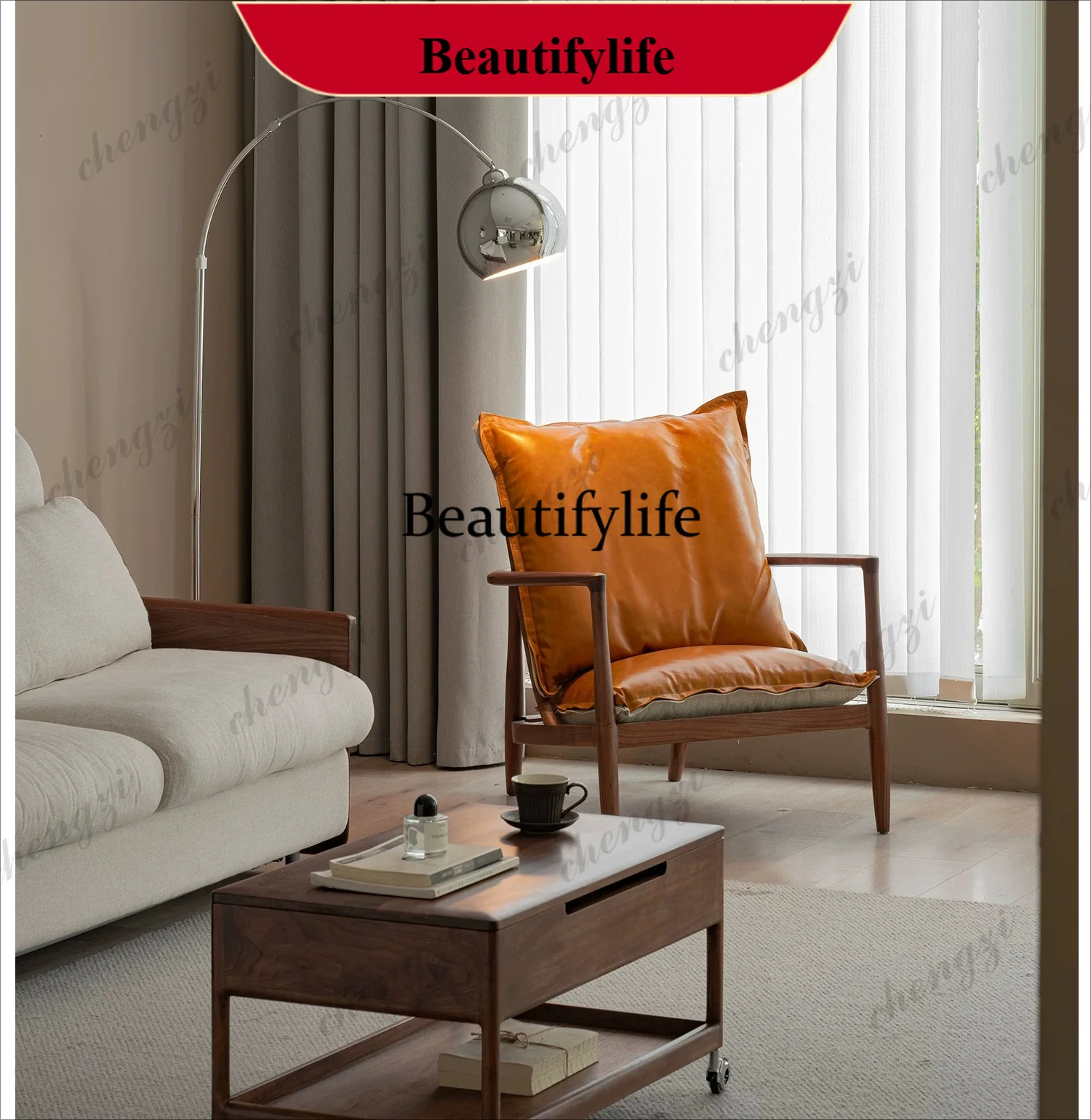 d178 Removable and washable first-layer cowhide leisure chair solid wood living room super comfortable sofa