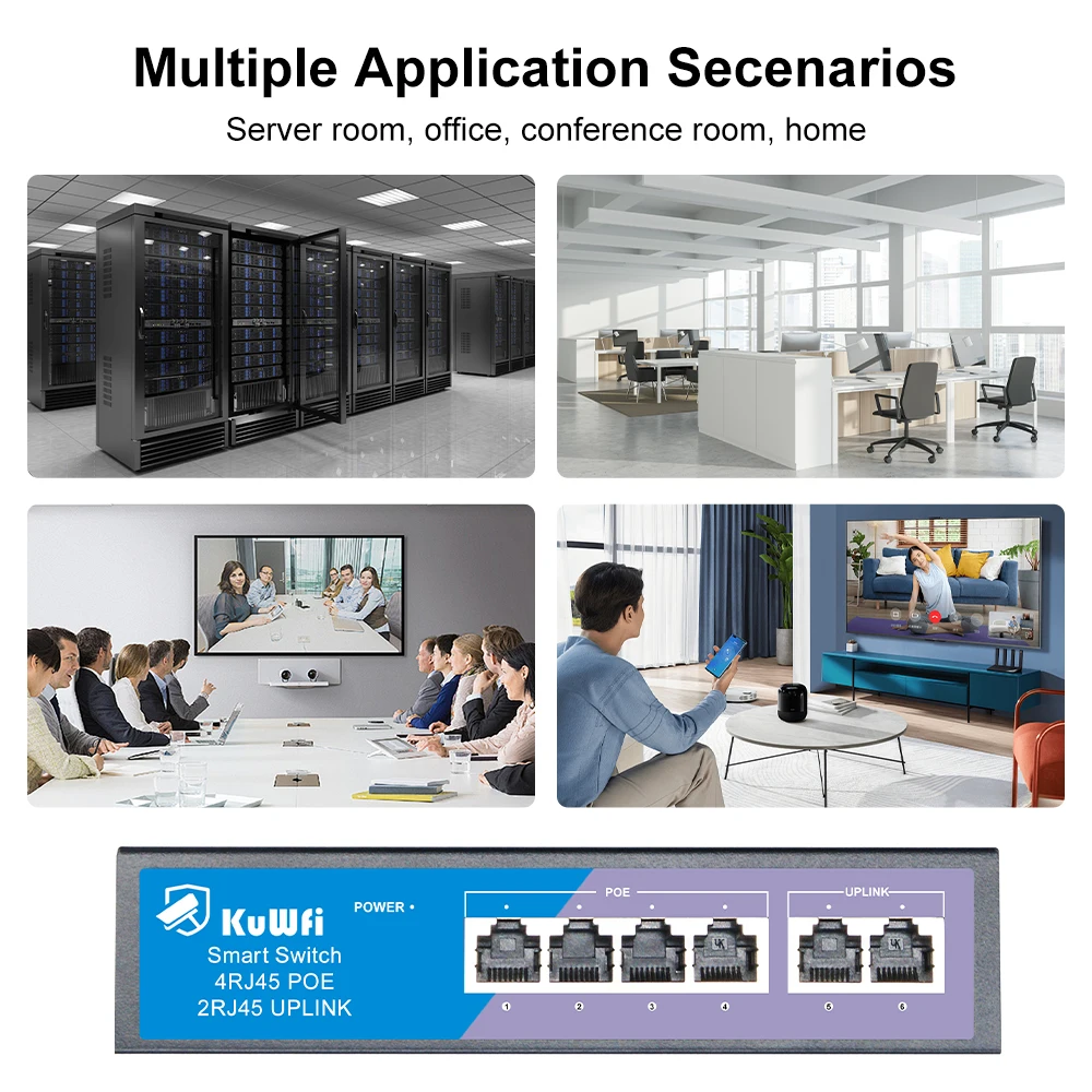 KuWfi POE 스위치 4 포트, 8 포트, 100Mbps 이더넷 스위치, 고속 RJ45 POE 및 업 링크 포트, IP 카메라 무선 AP 스위치, IP 전화용