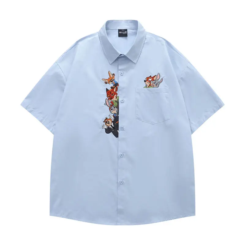 

Disney Zootopia Nick Wilde Judy Hopps, новая летняя рубашка, креативная забавная блузка с вышивкой из мультфильма, модная повседневная рубашка в американском стиле