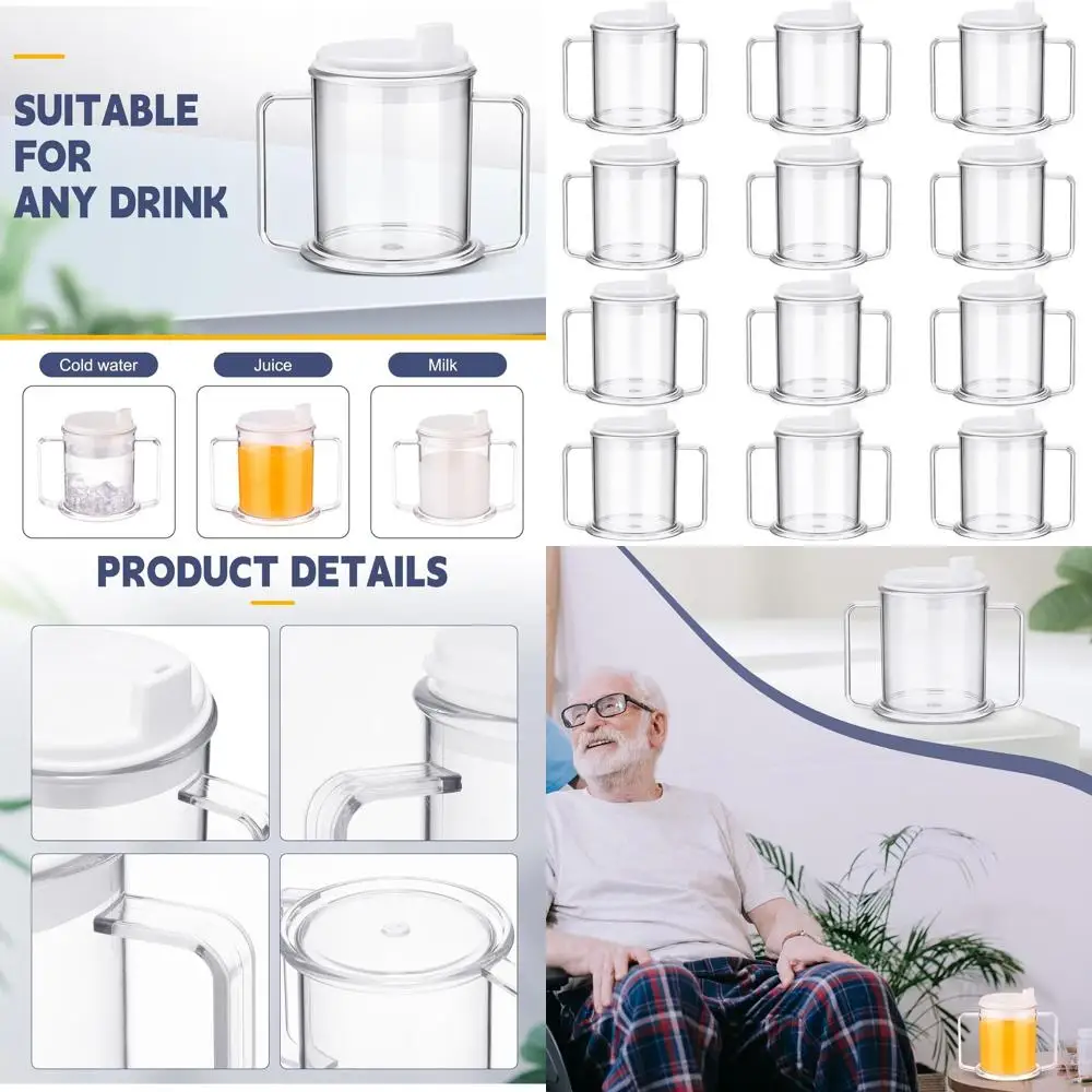 

Устойчивые к разливу стаканы-непроливайки для взрослых емкостью 13,5 унций с ручками для ухода за пожилыми людьми с мобильностью и женьшенем