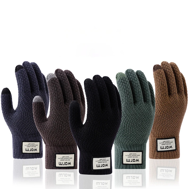 1 Pairs Men's Mittens Winter Thickened Warm Windproof Sports Gloves Korean Simple Versatile touch Screen high quality Gloves
