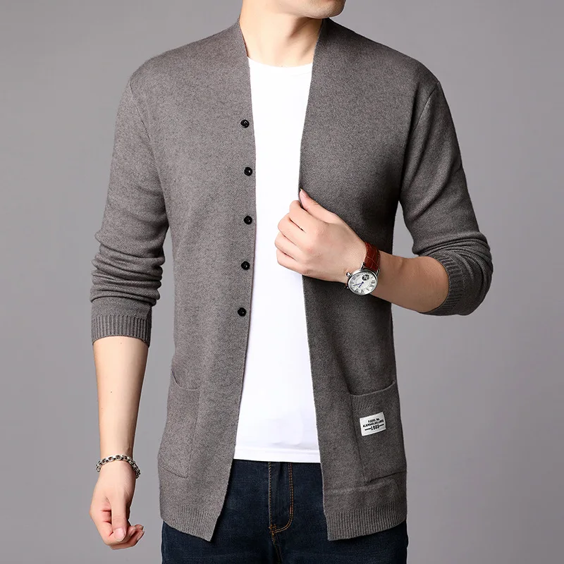 Autumn Winter Men\'s Knitted Cardigan Sweater Korean Fashion Solid Woolen Warm Jacket Coat