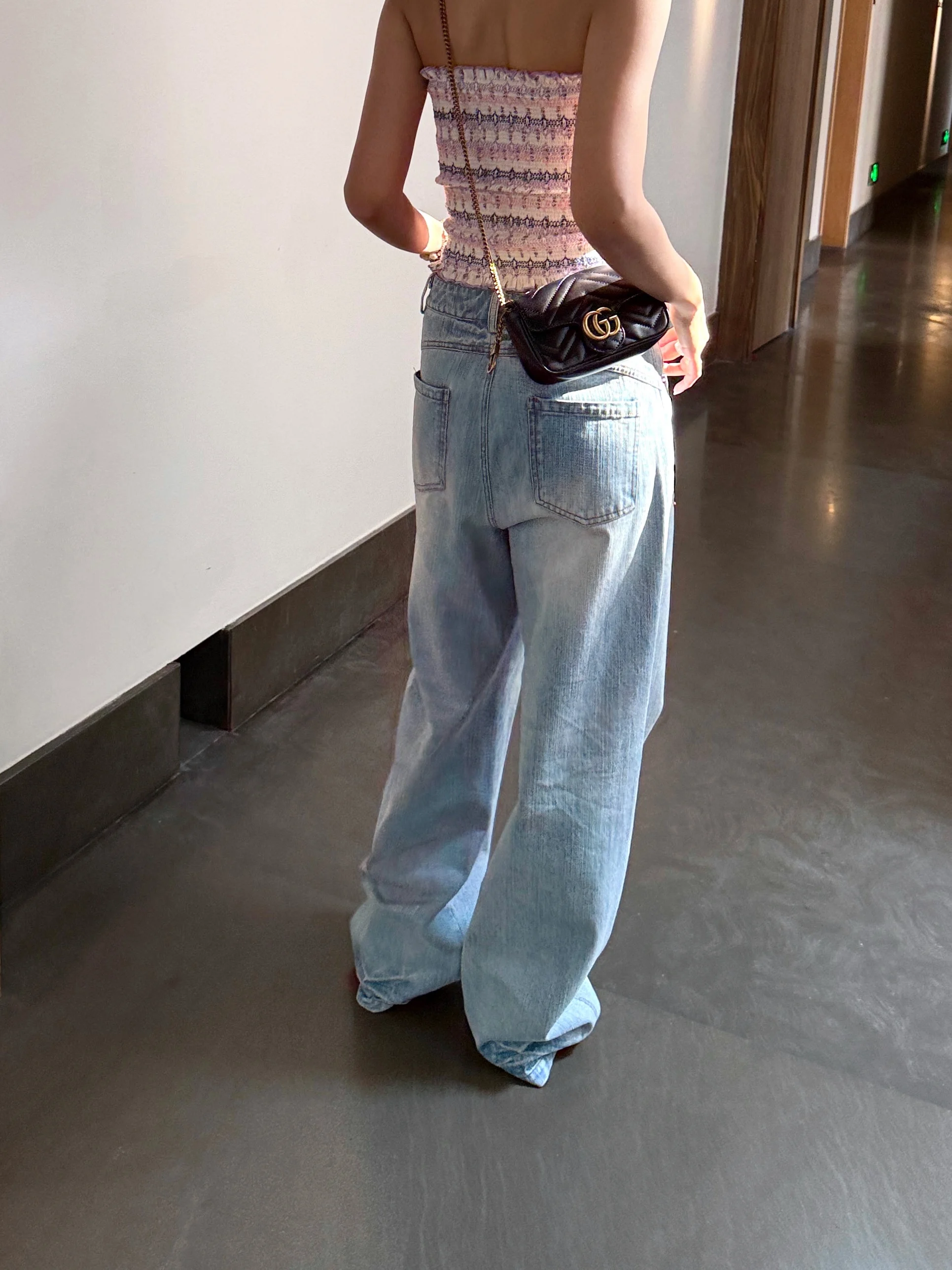 

High Quality Washed Vintage American Style Denim Jeans Long Trousers Soft Cotton Natural Waist Wide Leg Ladies Pants