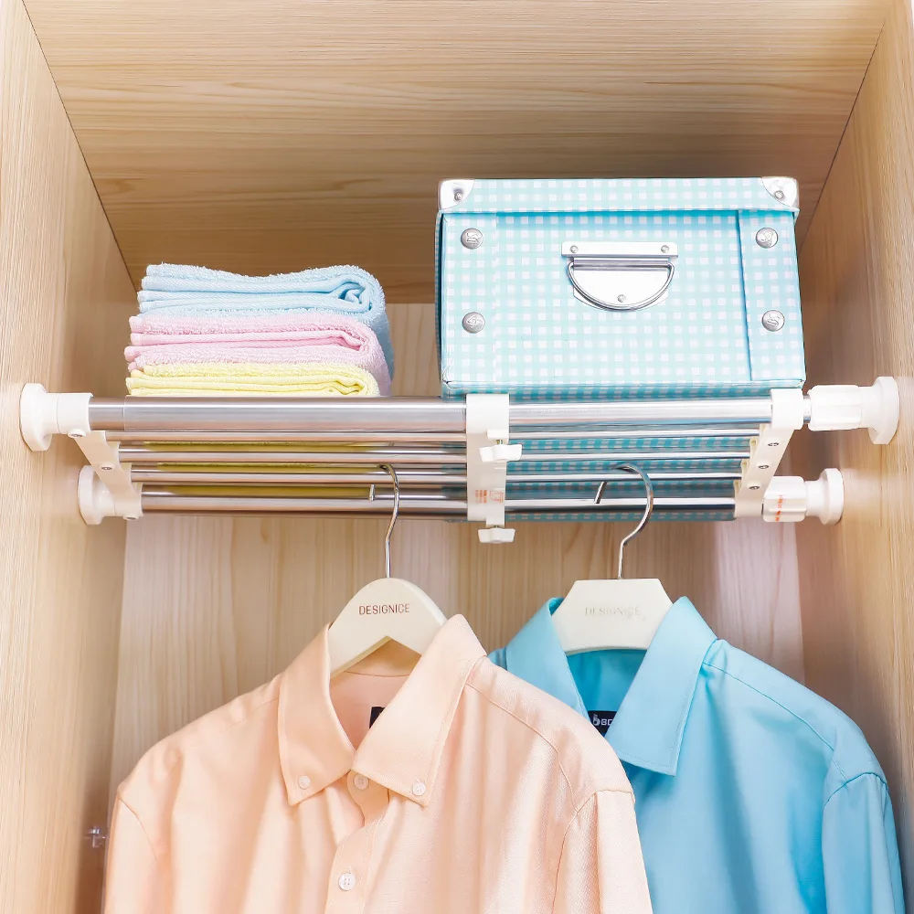 Telescopic No-Drill Storage Rack Stainless Steel Multi-Pipe Shelf Cm Adjustable Length Or Width Optional Hanging Rail Bathroom