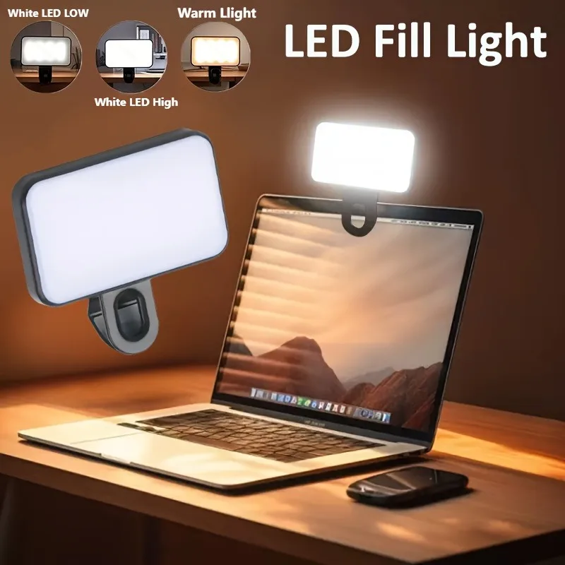 ضوء كمبيوتر صغير محمول بثلاثة ألوان - مصباح LED مدمج لتعبئة مدونة الفيديو للتصوير الفوتوغرافي عبر الهاتف المحمول وصور السيلفي ومقاطع الفيديو #6