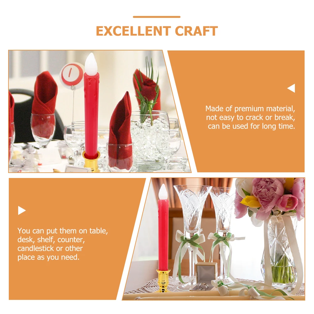 4 قطع شموع مستدقة عديمة اللهب LED واقعية تعمل على شموع ديكور عطلة الزفاف في عيد الميلاد