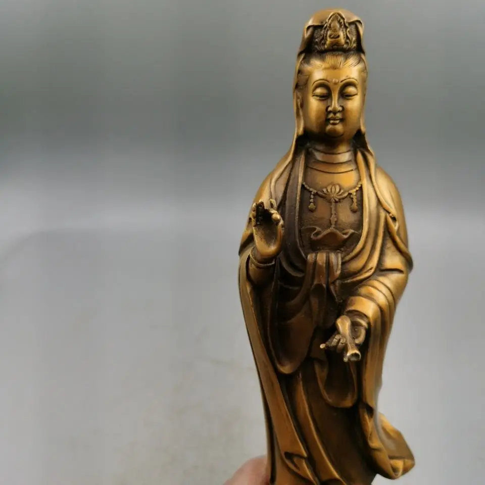 Copper Buddhist Standing Guanyin Statue Guanyin goddness Statue Office Home Decor Gift for Desk Ornament