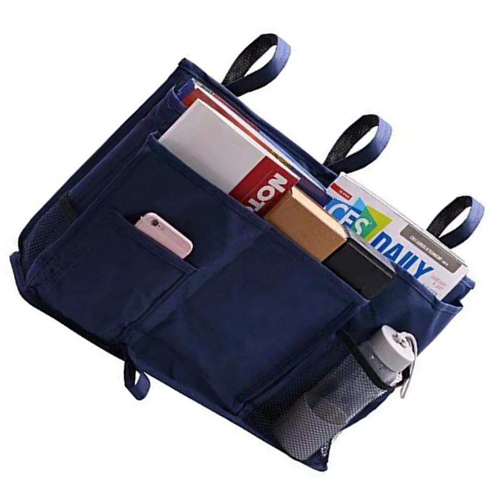 

Bedside Storage Bag Premium Fabric Multi-Pocket Organizer For Dorm Bunk Hospital Wheelchair Room Navy