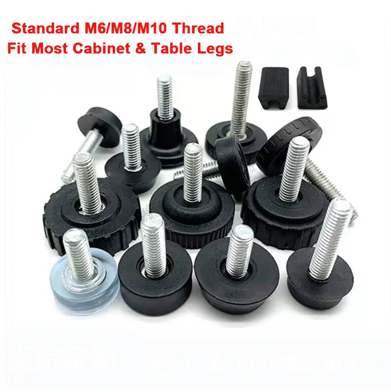 4Pcs M6 M8 M10 Black Square Round Plastic Pipe Plugs Leveling Foot Screw Transprent Adjustable Screw Foot Pad Anti-slip Shock