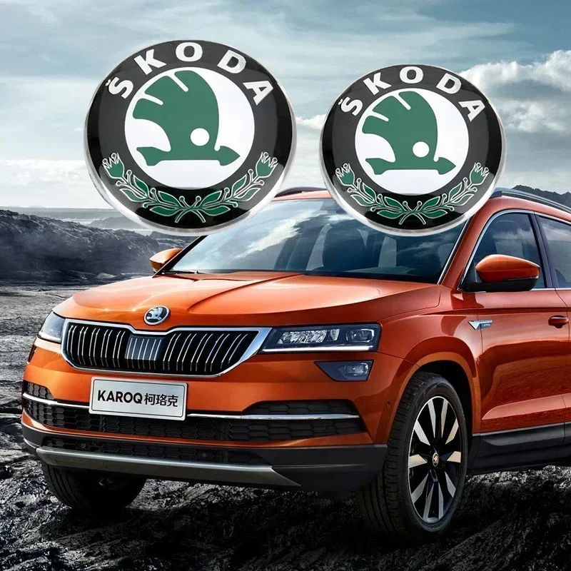 1Pcs 8/9CM Emblem Car Front Hood Badge Rear Trunk Sticker For Skoda Octavia Rapid Kodiaq Karoq Fabia Kamiq Superb Derivative