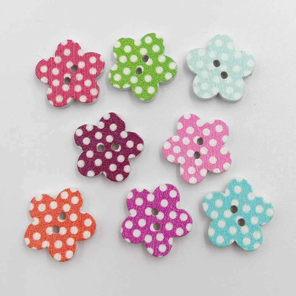 

200Pcs Colorful Wood Buttons Plum Pattern Printed Dots 2 Holes Ideal Sewing Knitting Crafting Wood Buttons DIY Assorted Snaps