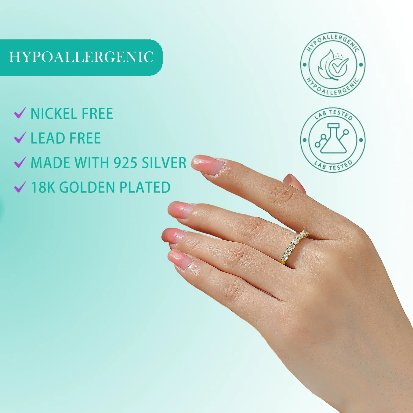 3mm 0.7cttw 7-Stone Moissanite Band Ring - S925 Sterling Silver Gold-Plated, Elegant Eternity Style with Sparkling Stones