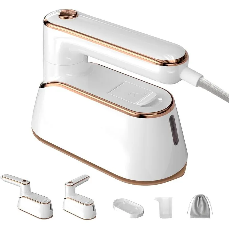 مكواة بخار للسفر بقدرة 1300 وات، مكواة سفر صغيرة محمولة فعالة للملابس بتصميم رقيق، مثالية للسفر، باللون الأبيض