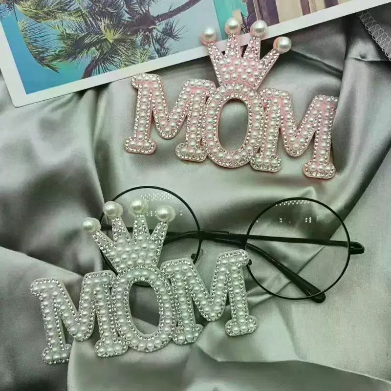 1PC Pearl Crown Mom Letter Patches Sew On Letters Patch Rhinestone Applique Patch Crystal Pearl Stick On Patches For Clothing