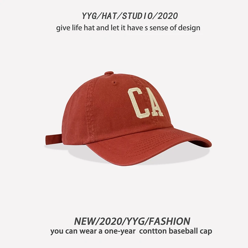 

High Quality Washed Cotton CA Baseball Cap Female Summer Korean Style Face-Looking Top Red Peaked Cap Male Ins Fashion Brand