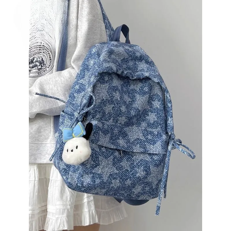 

Retro sense denim tide backpack unisex Senior high school Pupil Large capacity schoolbag minority individuality