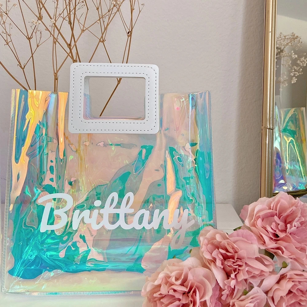 Personalized Holographic Bags, 6pcs Bridesmaid Gifts Bag, Bachelorette Weekend Bags, Custom Thank You Gift Bag, Waterproof Bags