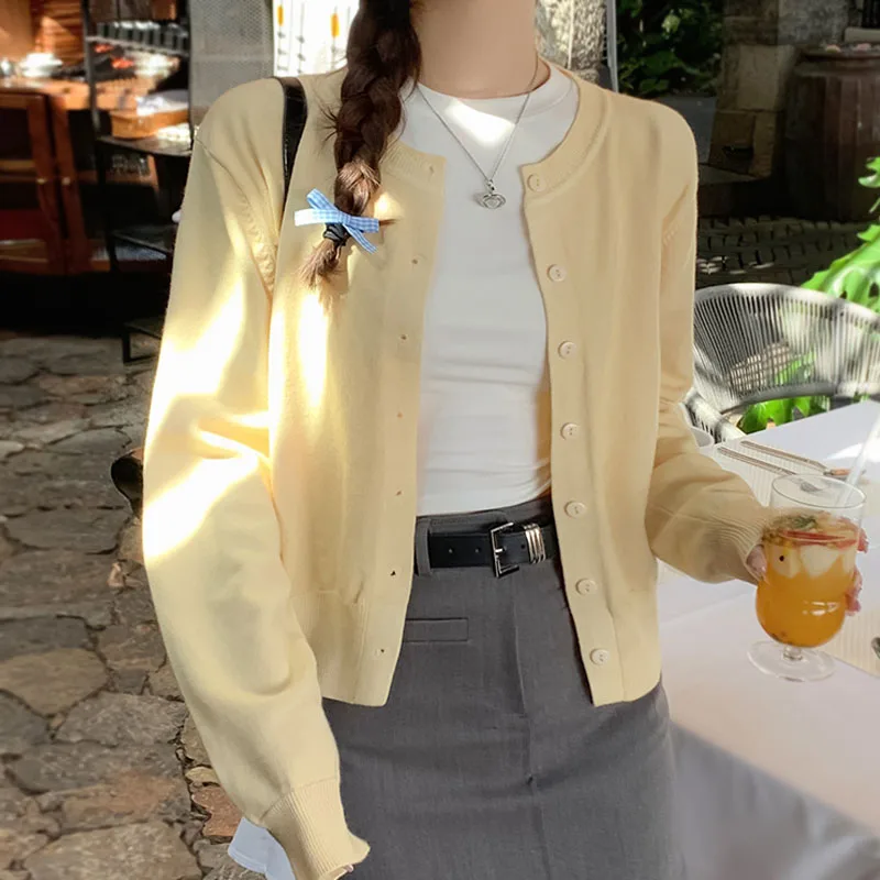 Knitted Sweater Women Cardigans New Long Sleeve O-Neck Black Knit Sweater Cardigan Women Tops Knitwears Sueters De Mujer Q1317