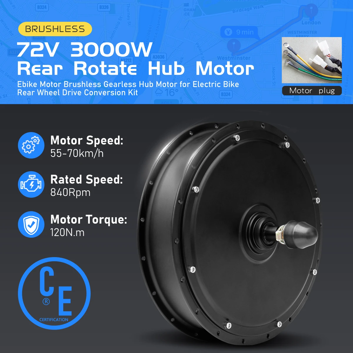 Silnik piasty ebike 72V 3000W – 72V 5000W Hub Motor Kit recenzja i cena