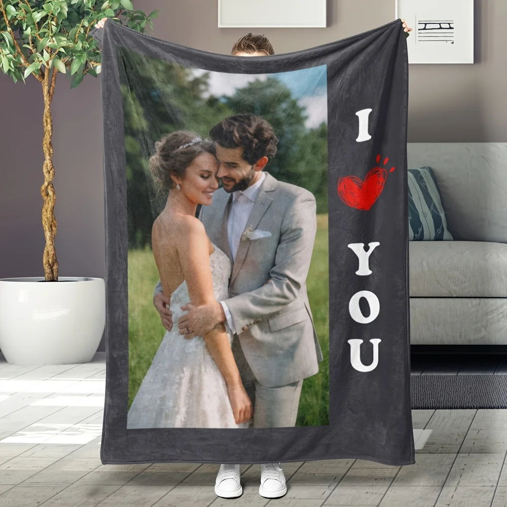 

[Custom Photo Flannel Blanket] 1pc Custom Flannel Holiday Blanket with Photos | Multi-Purpose Outdoor Beach Camping Living Room