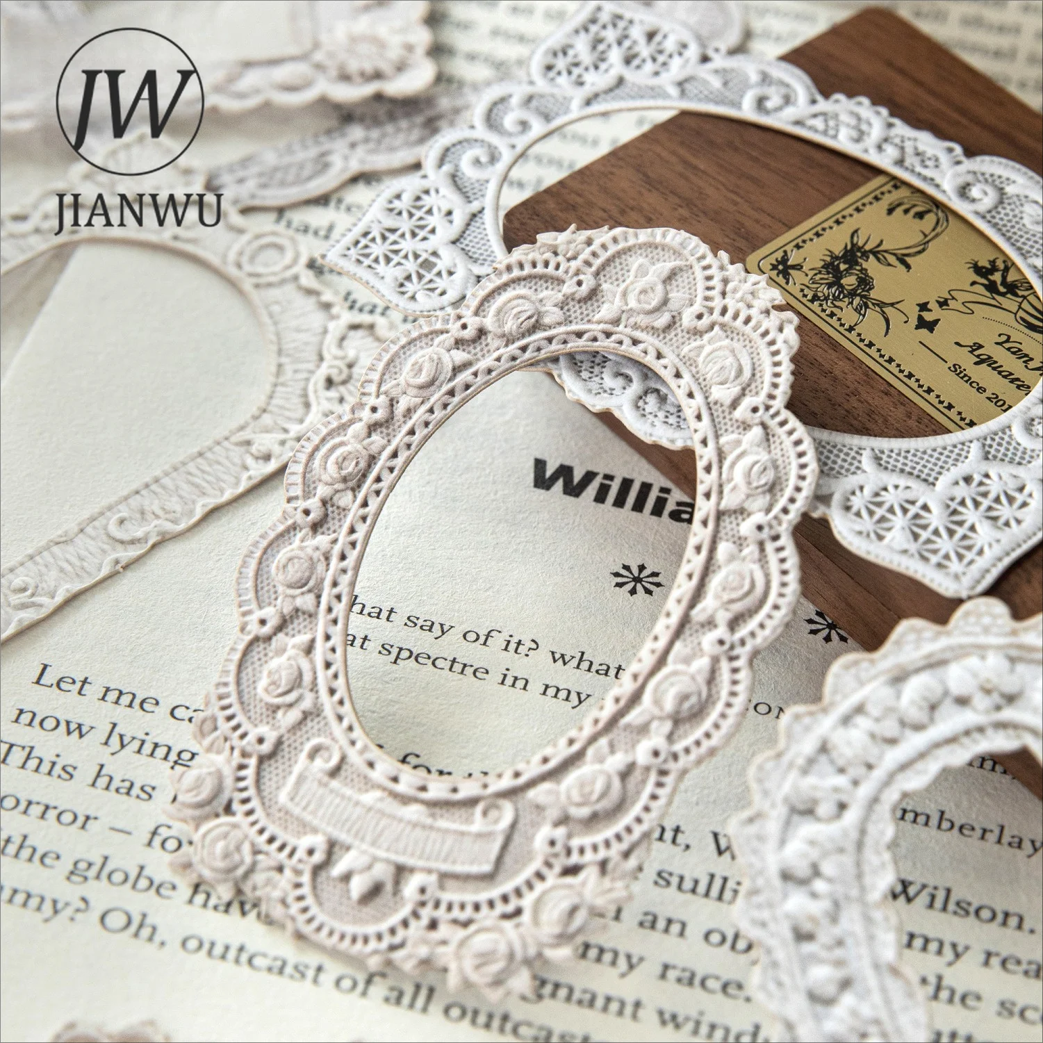 JIANWU Vintage Baroque Lace Flower Border Relief Landscape Material Collage Scrapbooking Sticker Creative DIY Journal Stationery view 4