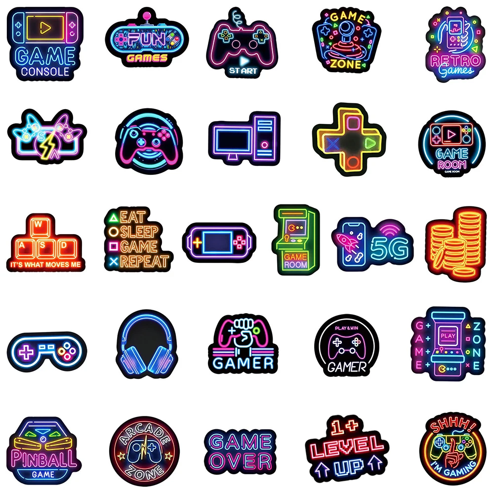 10/30/50 قطعة النيون خمر لعبة فيديو ملصقات الكرتون مقاوم للماء الكتابة على الجدران المحمول الهاتف سيارة كول الشارات ملصق الاطفال DIY بها بنفسك اللعب