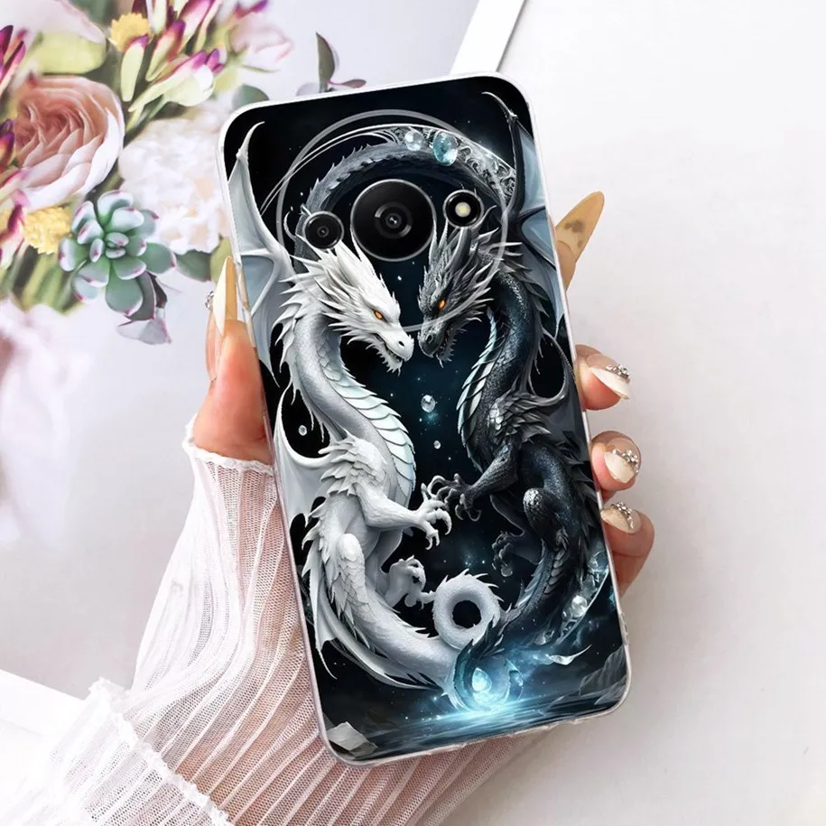 ل Xiaomi Redmi A3 4G حافظة Redmi A3x الغطاء الخلفي الفاخرة التنين لطيف القط الكرتون لينة سيليكون الوفير ل Xiaomi Poco C61 الإسكان