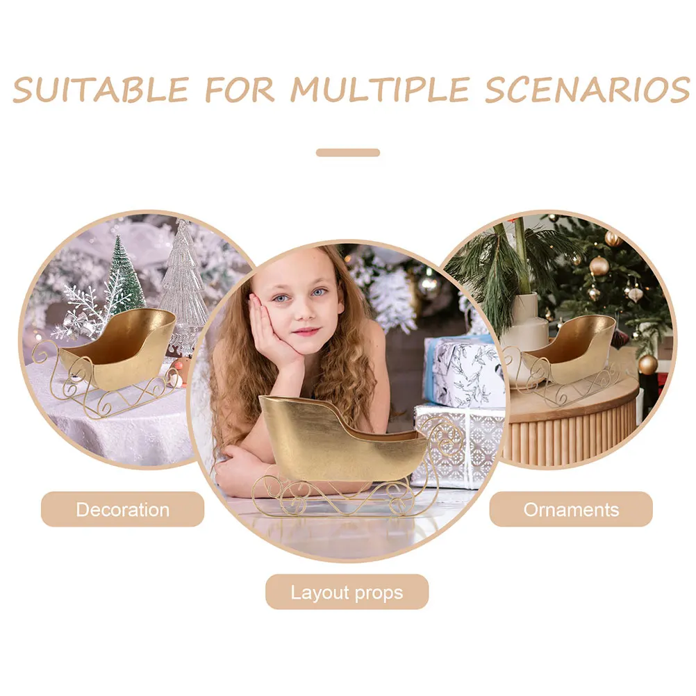 2 stücke Weihnachten Dekoration Gold Metall Schlitten Süßigkeiten Schüssel Tabletop Urlaub Herzstück Weihnachten Party Dekorationen Schlitten Party