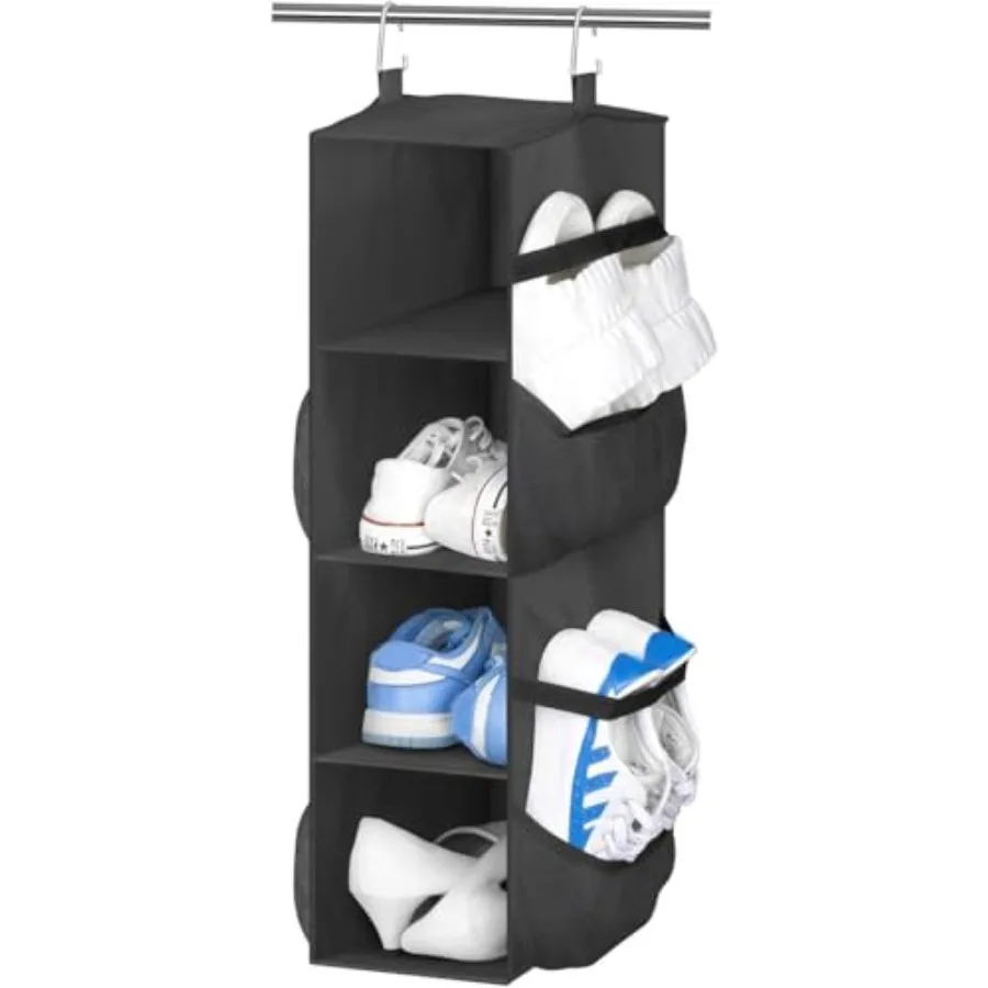 

Short Hanging Shoe Organizer for Closet Storage with Mesh Side Pockets Holds 8 Pairs Hanging Shoe Rack Hanger RV Camper