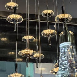 High Ceiling Crystal Staircase Chandelier Sky Star Bedside Pendant Lights Meteor Shower Decorative LED Living Room Hanging Lamps