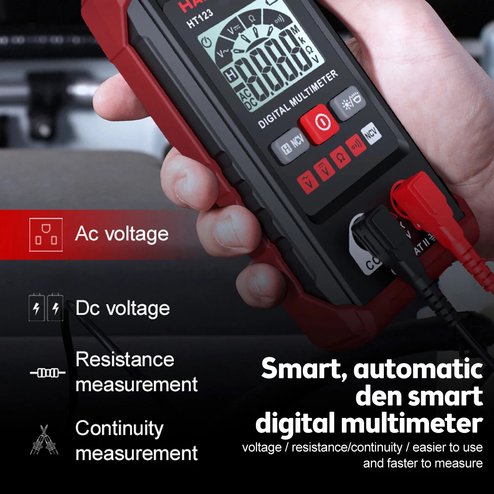 HT123 Digital Multimeter Rechargeable Color LCD Display Ohmmeter Capacitance Ohm Frequency Diode Voltage Tester