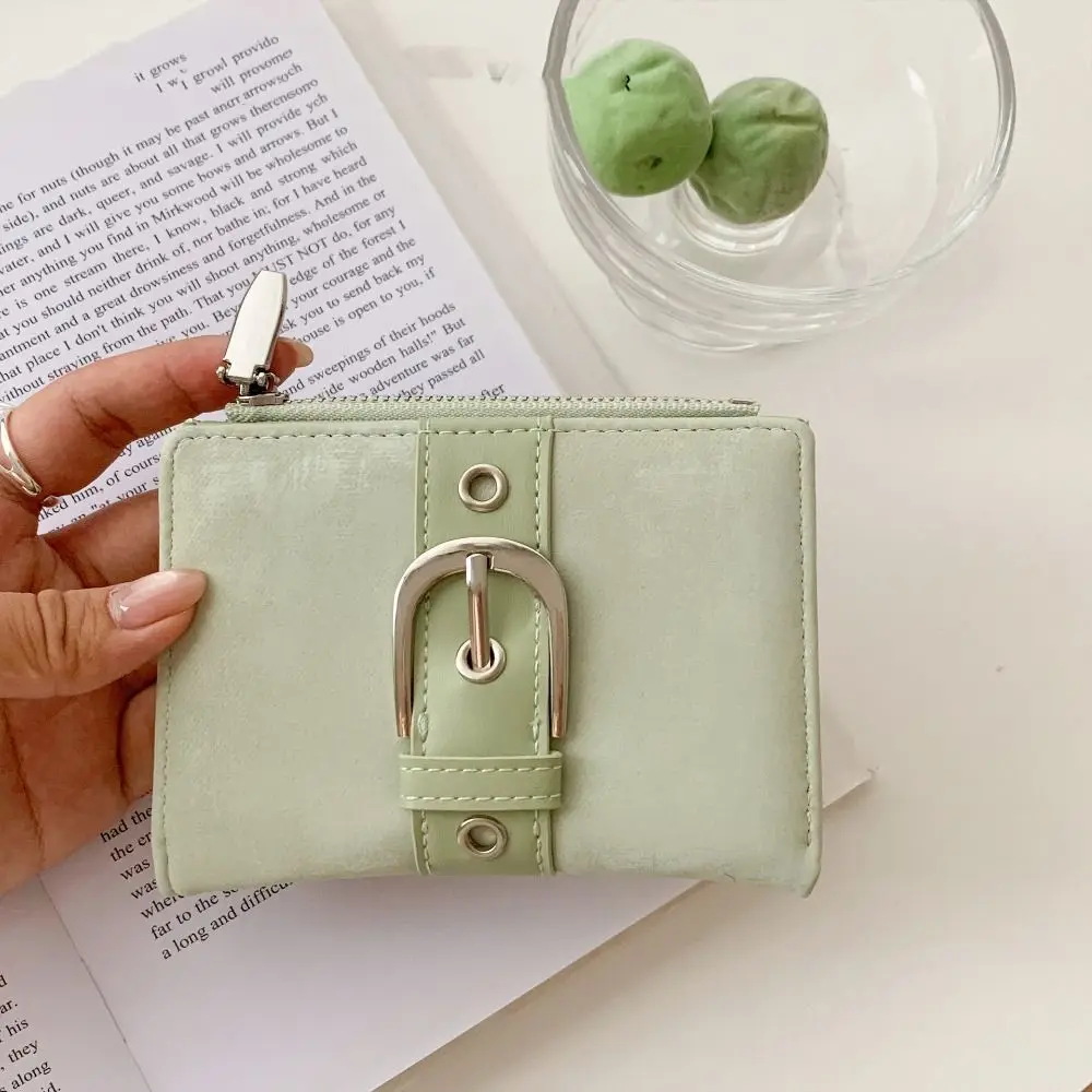 Fashion Korean Style Rivet Wallet Y2k Metal Buckle Zipper Card Holder Multi Slot PU Leather Coin Purse Men