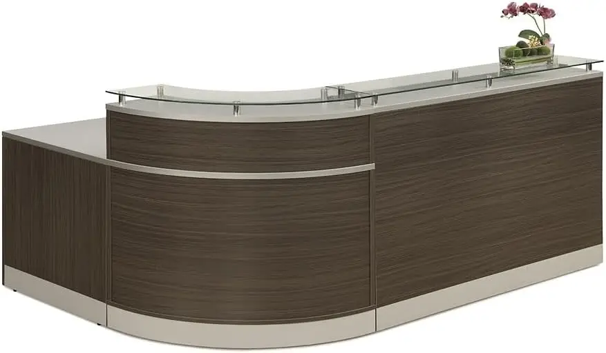 Modern Reception Desk with Counter, Front Desk, Retail Checkout Counter, L Shaped, Office, Lobby, Salon, Store, Curved