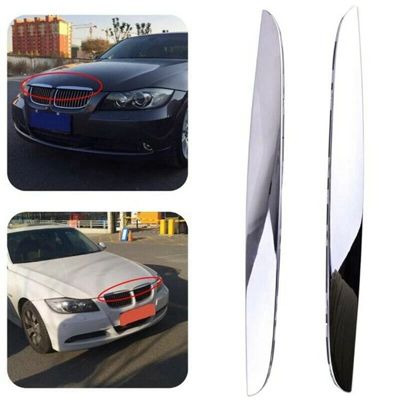 4Pcs Chrome ABS Front Bumper Above Kidney Grille Hood Cover Trim 51137117242 For BMW 3 Series E90 E91 2006-2008