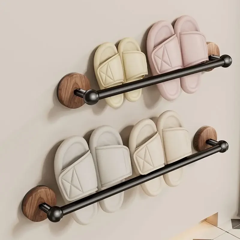 Japanese Classic Wall-Mounted No-Drill Bath Room Slippers Hangers Rack for Toilets and Door Backs with Drainage Function Storage