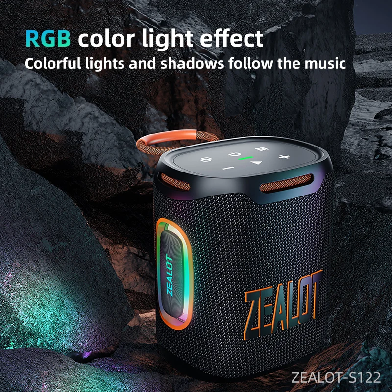 ZEALOT-S122 Oryginalny przenośny głośnik Bluetooth Zbalansowany/subwoofer Sound Box BT5.3 Głośnik zewnętrzny ze światłem LED, gniazdo TF USB