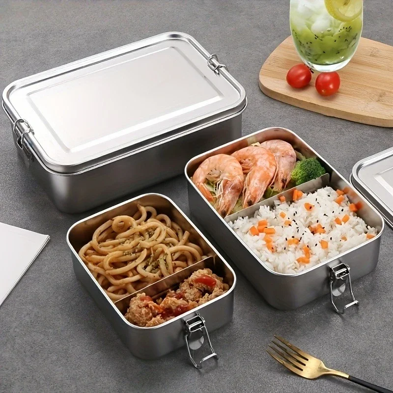 1pc 850ml Portable Stainless Steel Bento Box Large Capacity Leakproof Lunch Box Square with Lid Food Storage Container Outdoor