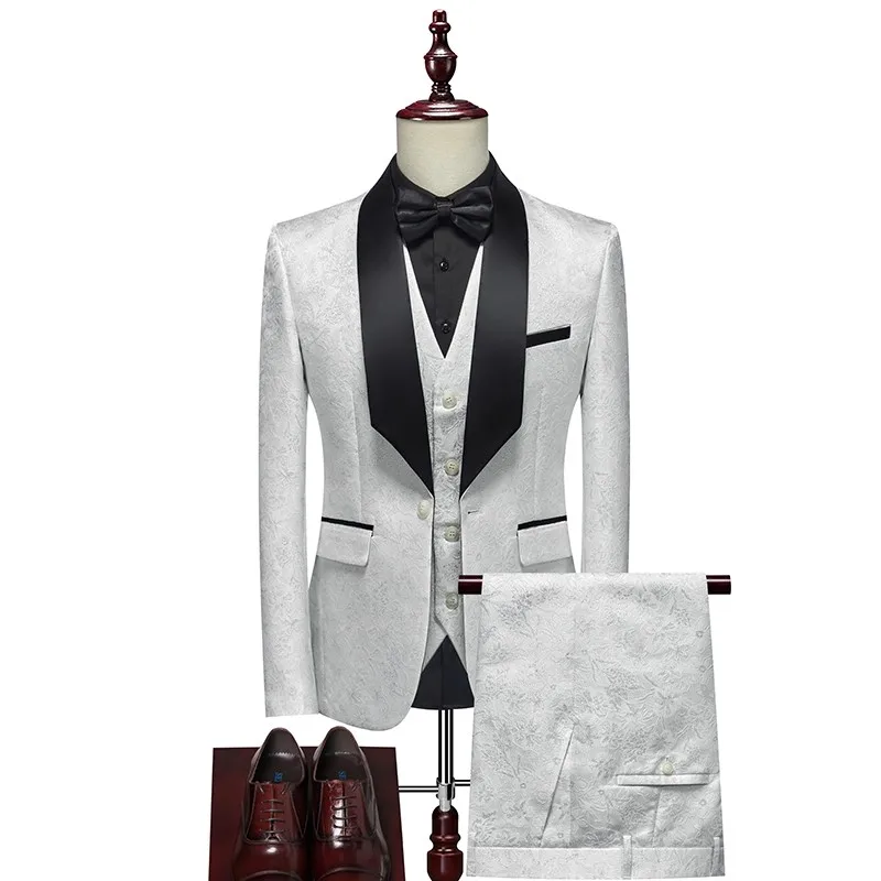 

New tuxedo three-piece suit men's groom suit business casual suit Top + vest + pants Size: M-6XL