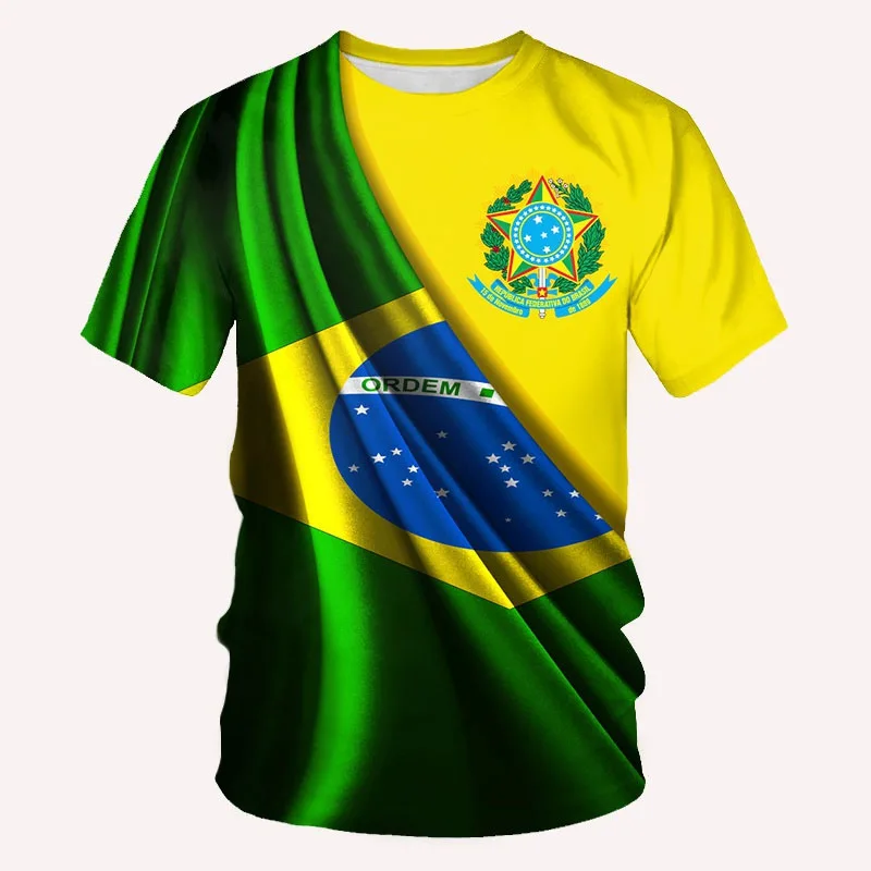 BRASIL Summer Kids T-Shirt Brazil National Emblem Flag 3D Print Casual Round Neck T-Shirt Fashion Pullover Children's Clothing