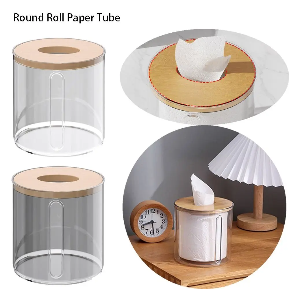 الإبداعية غطاء خشبي الأنسجة صندوق بسيط صندوق تخزين صناديق الأنسجة شفافة ورق التواليت لفة تخزين لفة مستديرة أنبوب الورق #1