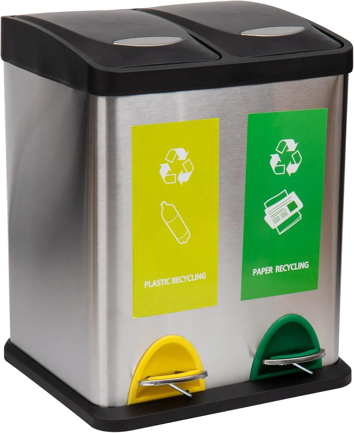 

Dual Recycling Bin, Kitchen Trash Can, Garbage Bin, Lid, Stainless Steel, 18" L X 10.5" W X 15.5" H Silver