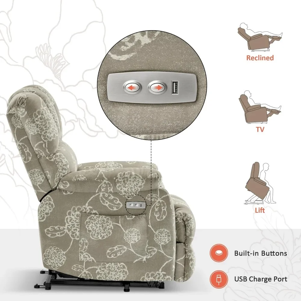 Electric lift lounge chair with massage and heating functions, 3 positions, USB port, living room chair with control button