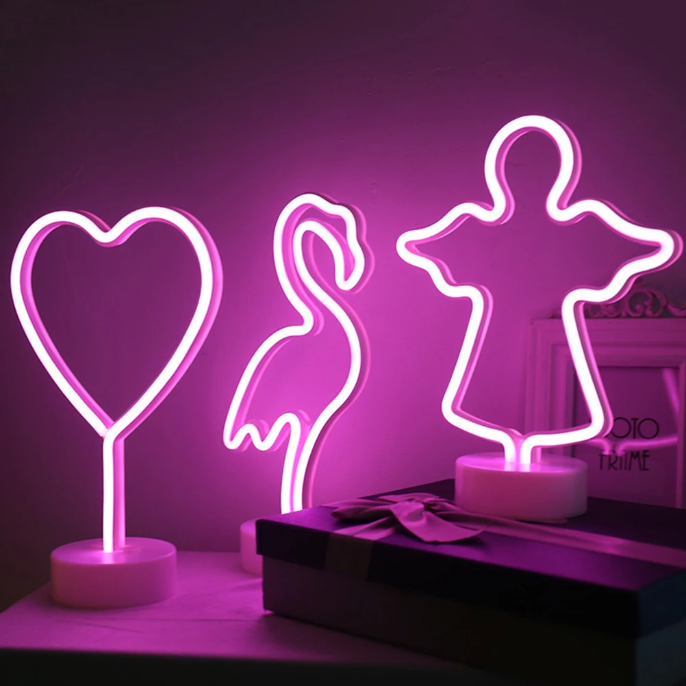 

1pc LED Loving Heart Shape Neon Light with Base Valentine Party Xmas Decoration Lamp without (Pink)
