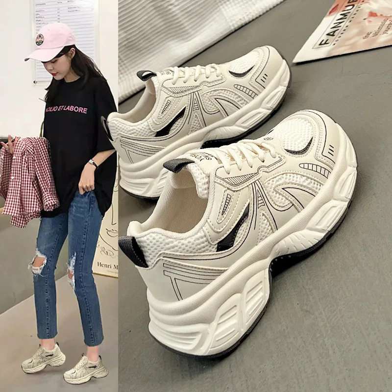 Thick-soled height-boosting shoes for petite girls, 2026 new women's popular soft-soled sports shoes