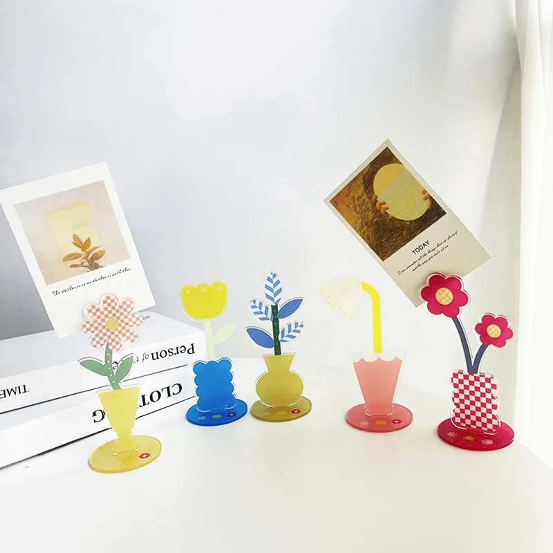 

Flower Acrylic Card Holders Photo Clip Stands Message Memo Clips Table Number Name Sign Stand Photocards Display Home Decoration