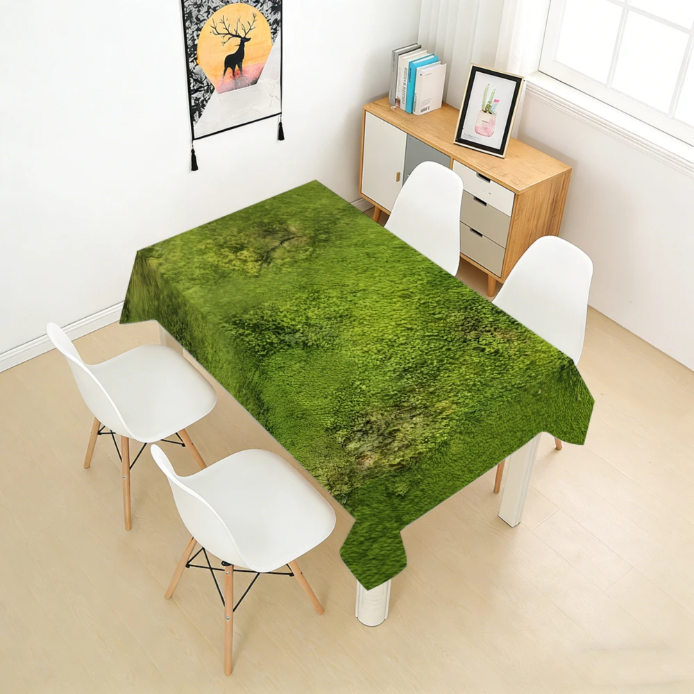 1Pc Rectangular Tablecloth Green Moss Pattern Table Cover For Camping Outdoor Dining Machine Washable