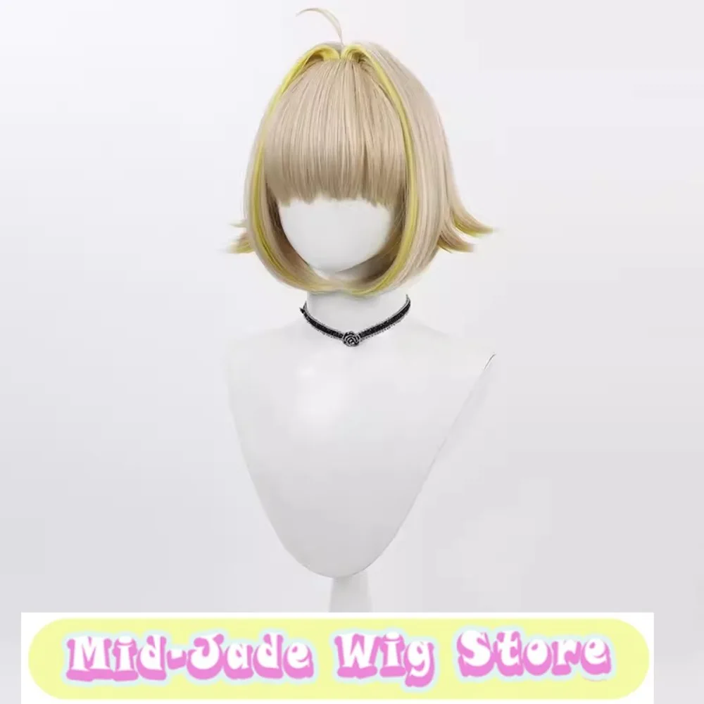アニメのコスプレ用ウィッグ。自然なハイライトが入った髪で、頭皮部分もリアルに再現。合成繊維を使用し、ツートンカラーのデザイン。ゲームイベントやコスプレイベントに最適。